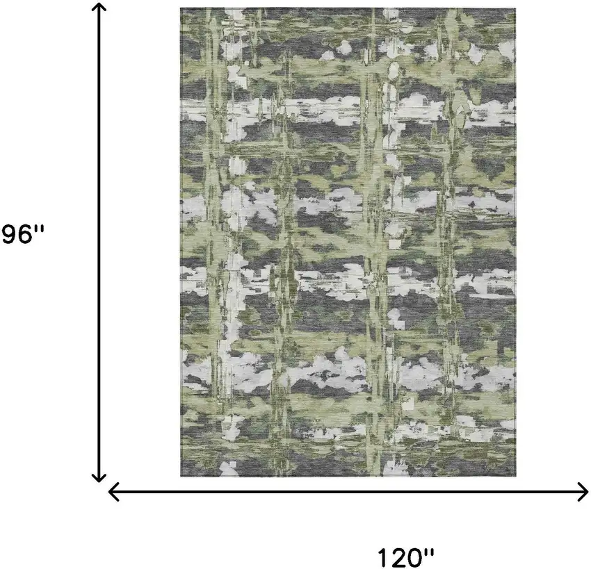 Green And Gray Abstract Washable Indoor Outdoor Area Rug Photo 6