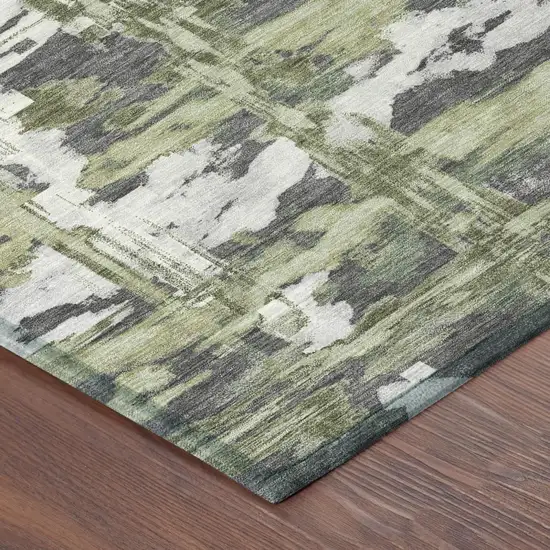 Green And Gray Abstract Washable Indoor Outdoor Area Rug Photo 4