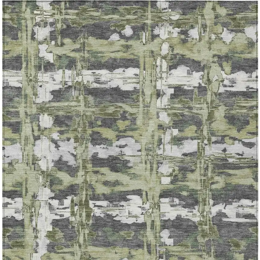 Green And Gray Abstract Washable Indoor Outdoor Area Rug Photo 1