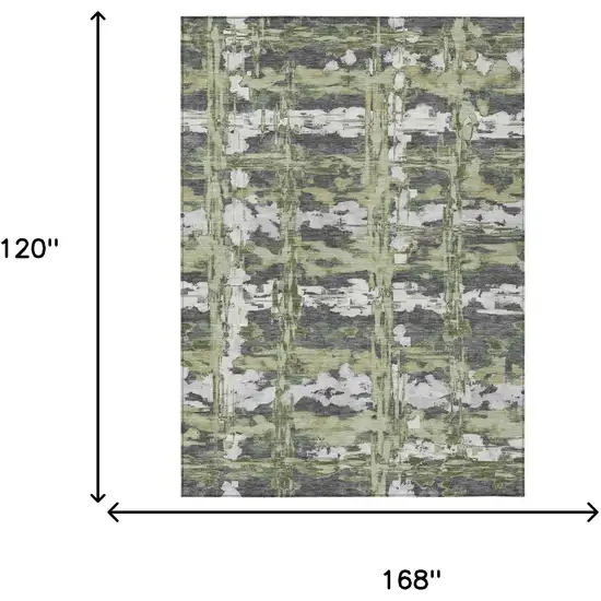 Green And Gray Abstract Washable Indoor Outdoor Area Rug Photo 6