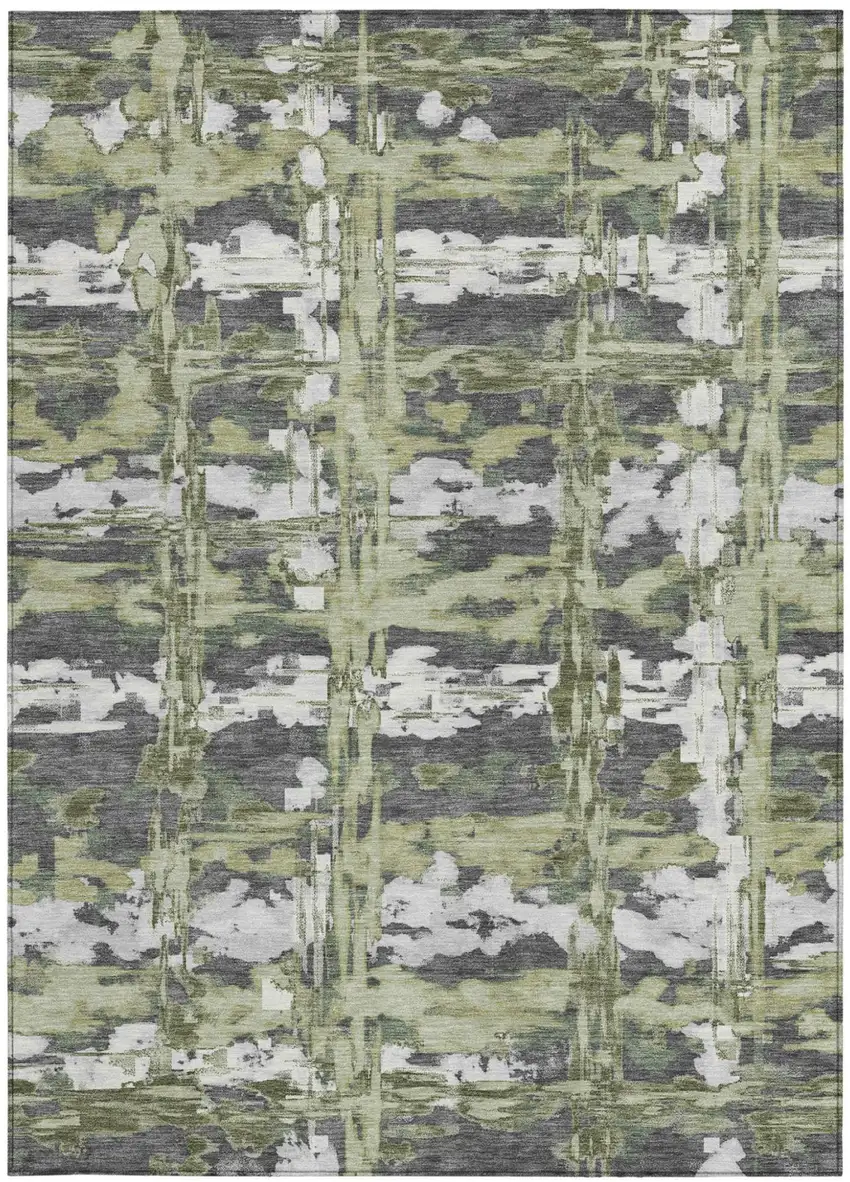 Green And Gray Abstract Washable Indoor Outdoor Area Rug Photo 3