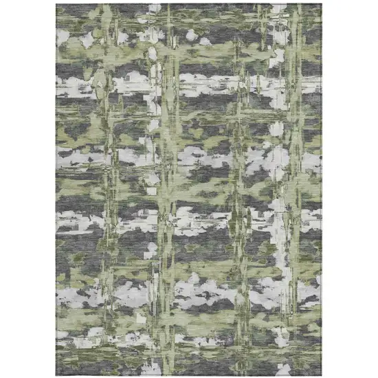 Green And Gray Abstract Washable Indoor Outdoor Area Rug Photo 3