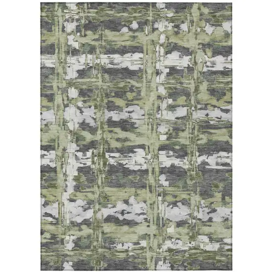 Green And Gray Abstract Washable Indoor Outdoor Area Rug Photo 2