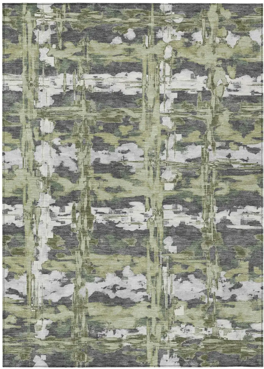 Green And Gray Abstract Washable Indoor Outdoor Area Rug Photo 2