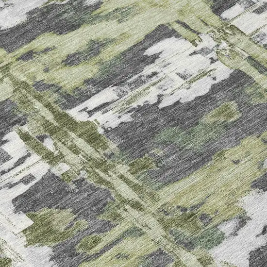 Green And Gray Abstract Washable Indoor Outdoor Area Rug Photo 5