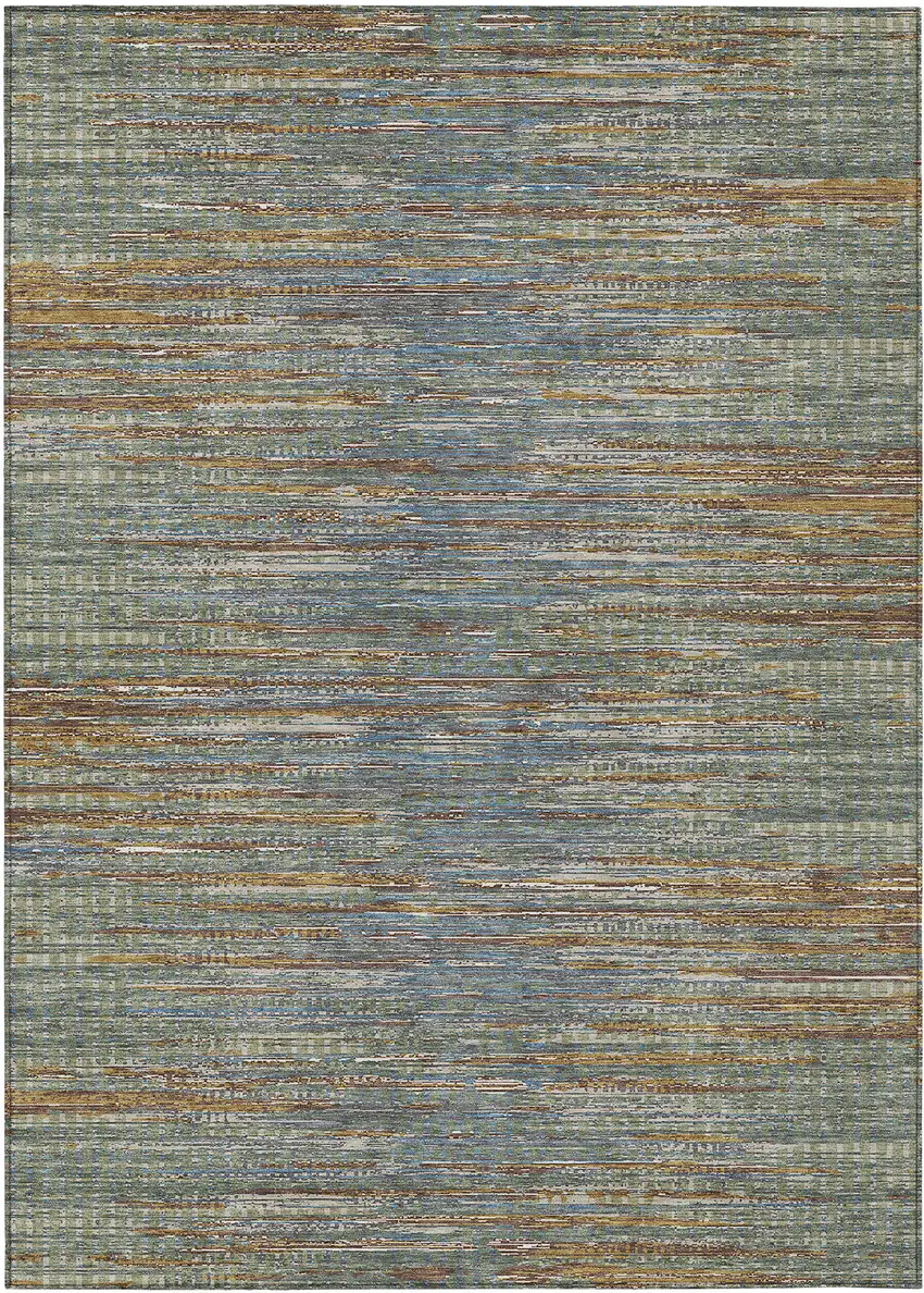 Green And Gray Abstract Washable Indoor Outdoor Area Rug Photo 1