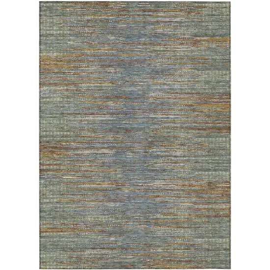Green And Gray Abstract Washable Indoor Outdoor Area Rug Photo 2