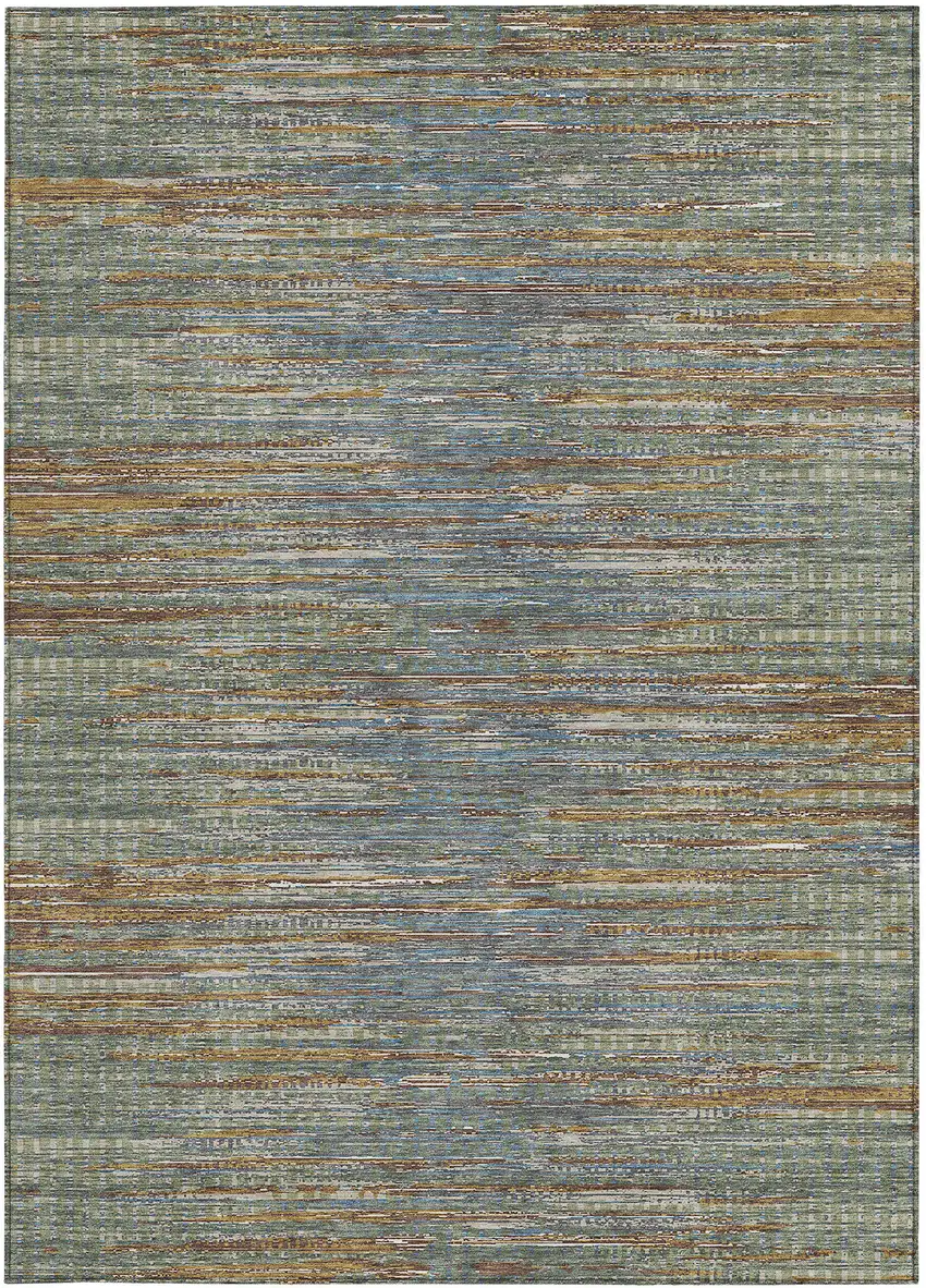 Green And Gray Abstract Washable Indoor Outdoor Area Rug Photo 3