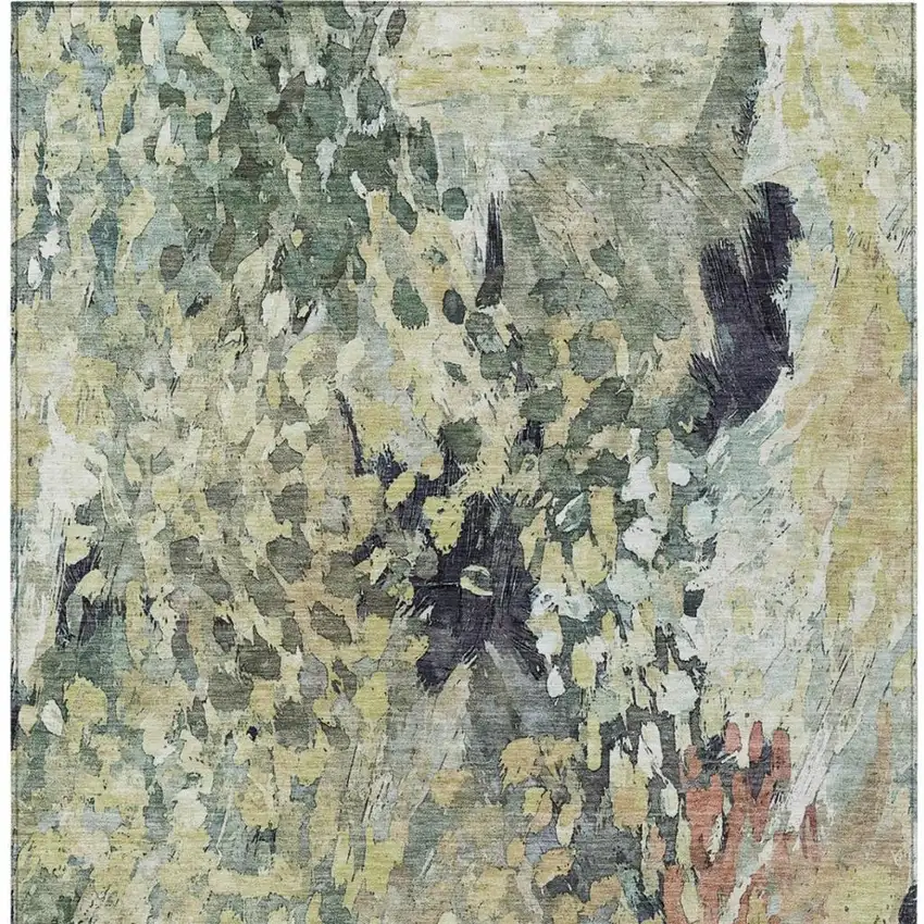Green And Gray Abstract Washable Indoor Outdoor Area Rug Photo 4