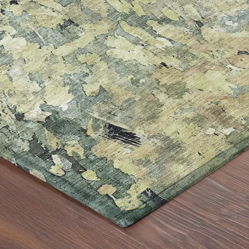 Green And Gray Abstract Washable Indoor Outdoor Area Rug Photo 5