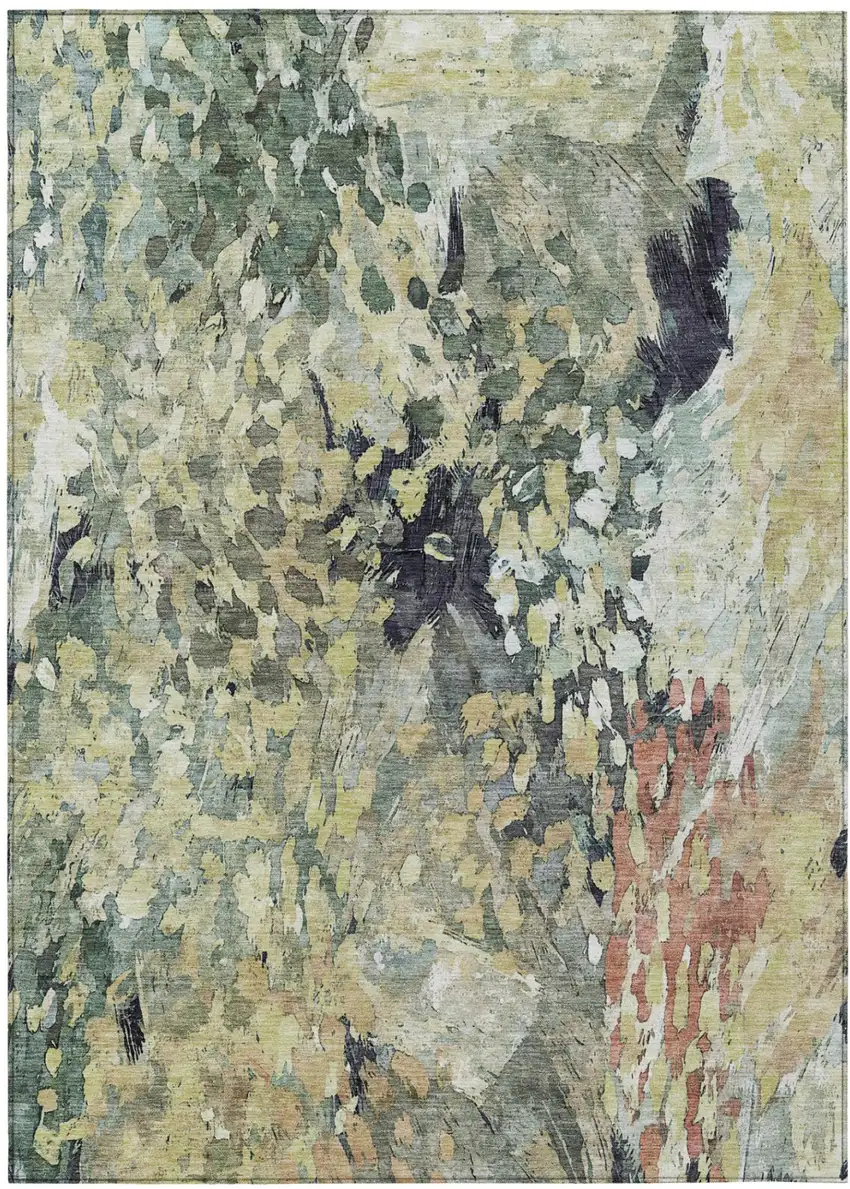 Green And Gray Abstract Washable Indoor Outdoor Area Rug Photo 2