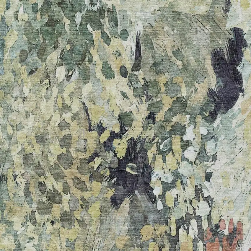 Green And Gray Abstract Washable Indoor Outdoor Area Rug Photo 3