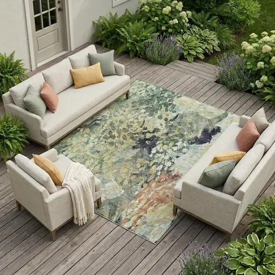 Green And Gray Abstract Washable Indoor Outdoor Area Rug Photo 1