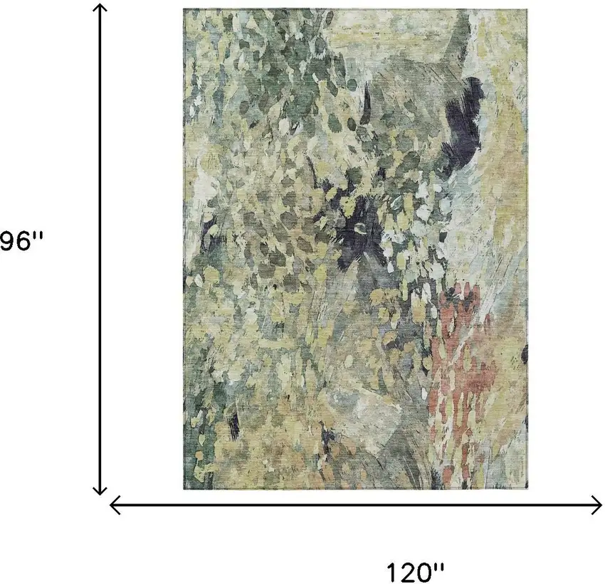 Green And Gray Abstract Washable Indoor Outdoor Area Rug Photo 7