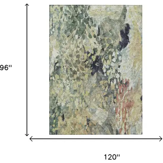 Green And Gray Abstract Washable Indoor Outdoor Area Rug Photo 7