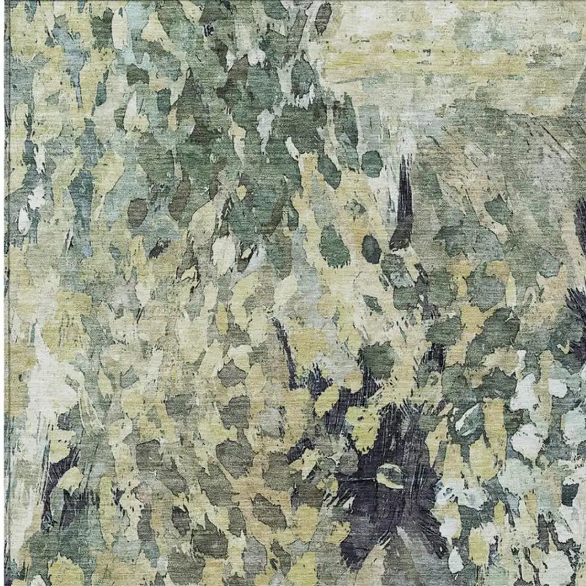 Green And Gray Abstract Washable Indoor Outdoor Area Rug Photo 3