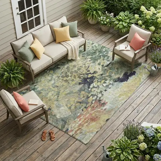 Green And Gray Abstract Washable Indoor Outdoor Area Rug Photo 1
