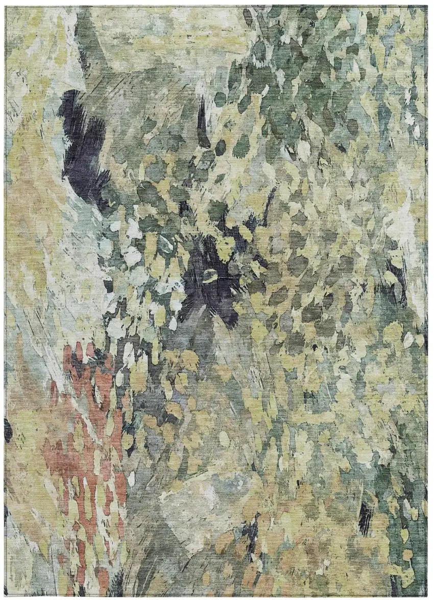 Green And Gray Abstract Washable Indoor Outdoor Area Rug Photo 4