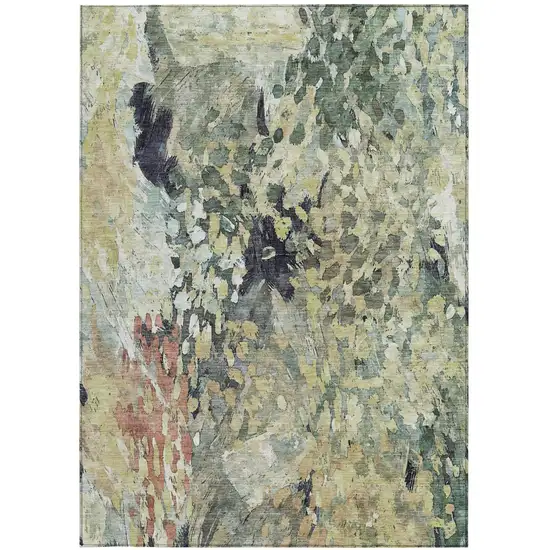 Green And Gray Abstract Washable Indoor Outdoor Area Rug Photo 4