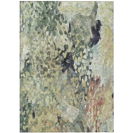 Green And Gray Abstract Washable Indoor Outdoor Area Rug Photo 2