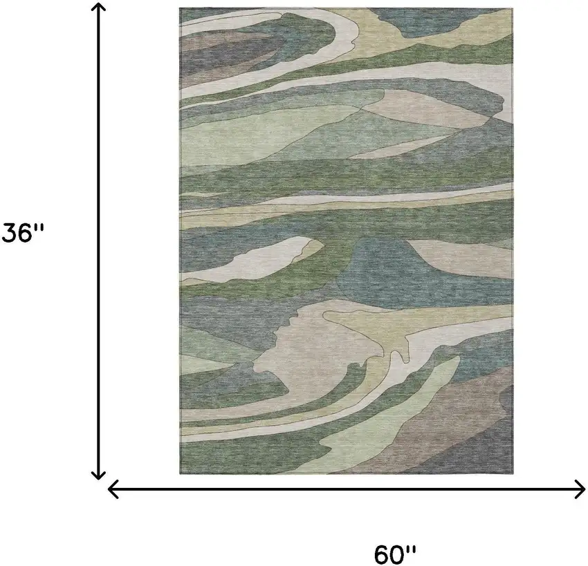 Green And Gray Abstract Washable Indoor Outdoor Area Rug Photo 5