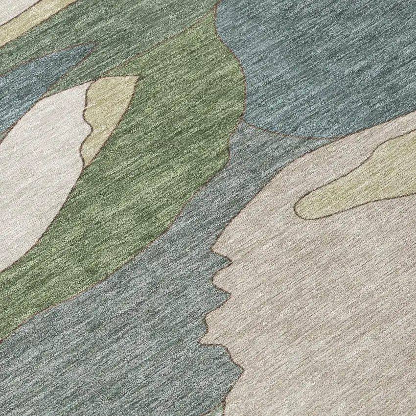 Green And Gray Abstract Washable Indoor Outdoor Area Rug Photo 4