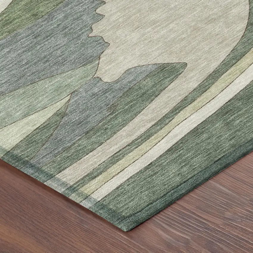 Green And Gray Abstract Washable Indoor Outdoor Area Rug Photo 3