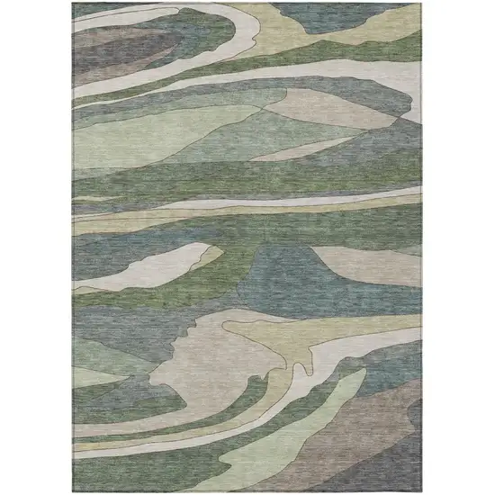 Green And Gray Abstract Washable Indoor Outdoor Area Rug Photo 2