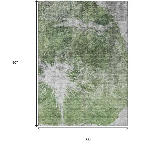Green And Gray Abstract Washable Indoor Outdoor Area Rug Photo 3