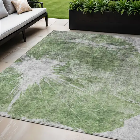 Green And Gray Abstract Washable Indoor Outdoor Area Rug Photo 1