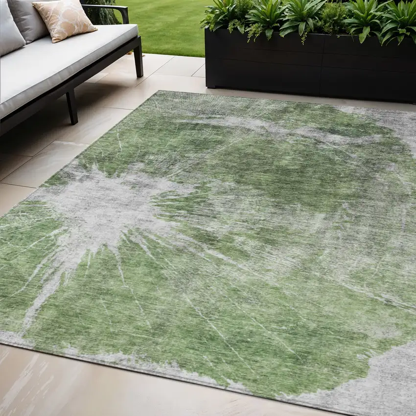 Green And Gray Abstract Washable Indoor Outdoor Area Rug Photo 1