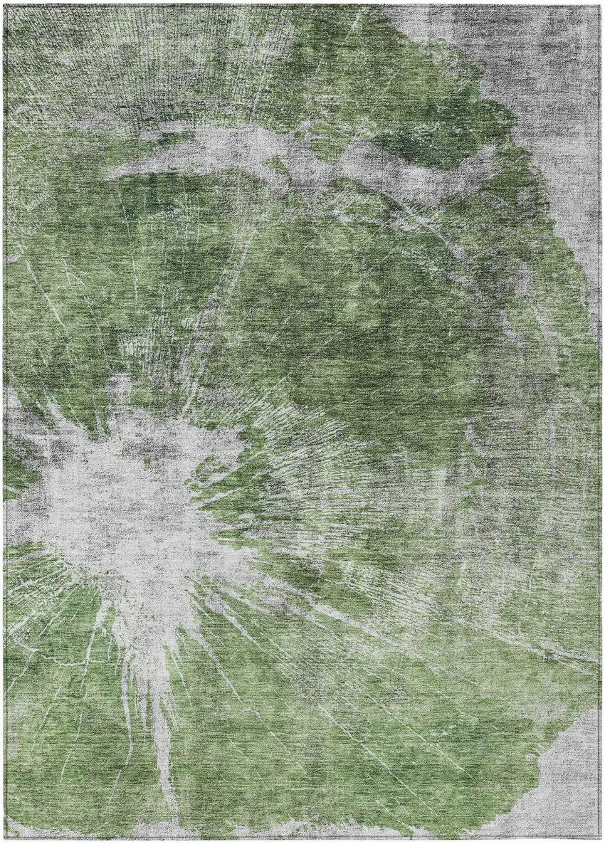 Green And Gray Abstract Washable Indoor Outdoor Area Rug Photo 1