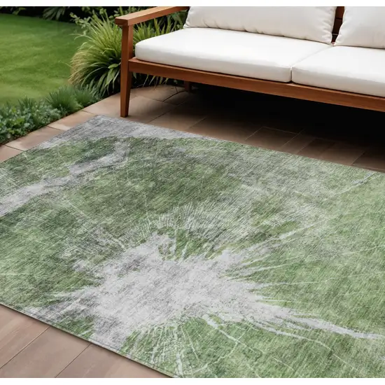 Green And Gray Abstract Washable Indoor Outdoor Area Rug Photo 1