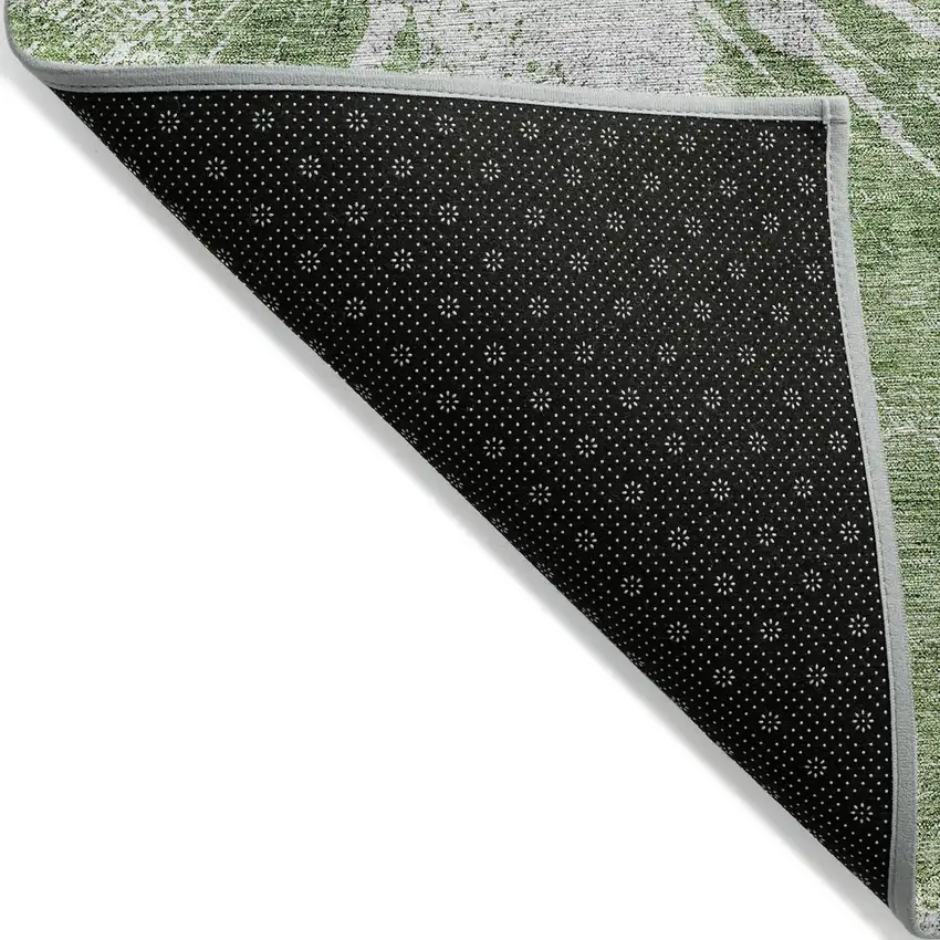 Green And Gray Abstract Washable Indoor Outdoor Area Rug Photo 2