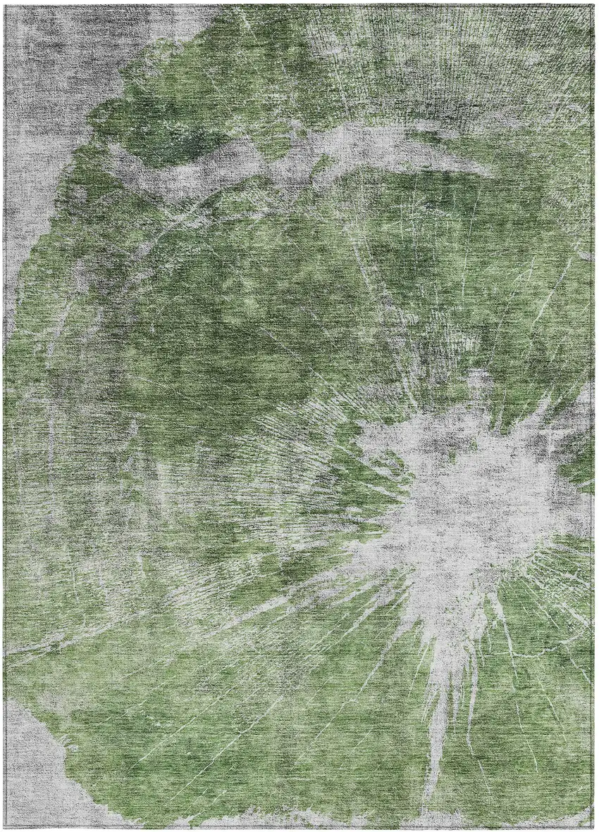 Green And Gray Abstract Washable Indoor Outdoor Area Rug Photo 5