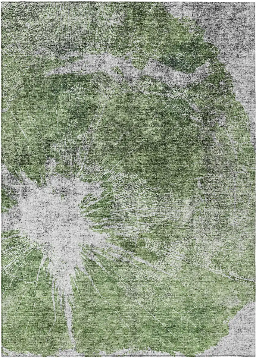 Green And Gray Abstract Washable Indoor Outdoor Area Rug Photo 1