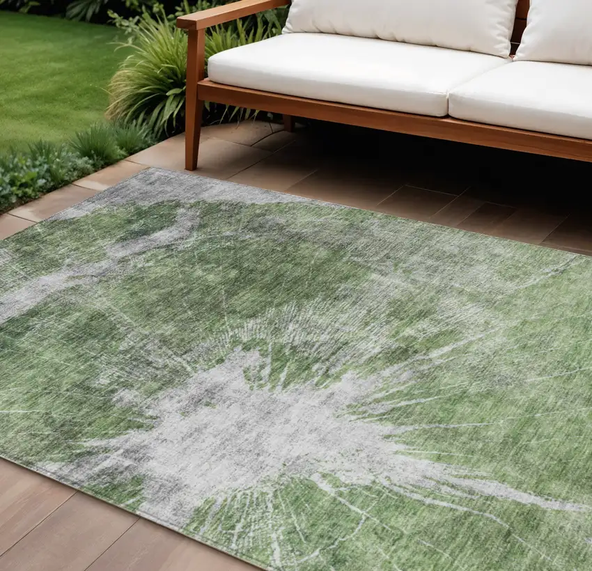 Green And Gray Abstract Washable Indoor Outdoor Area Rug Photo 1
