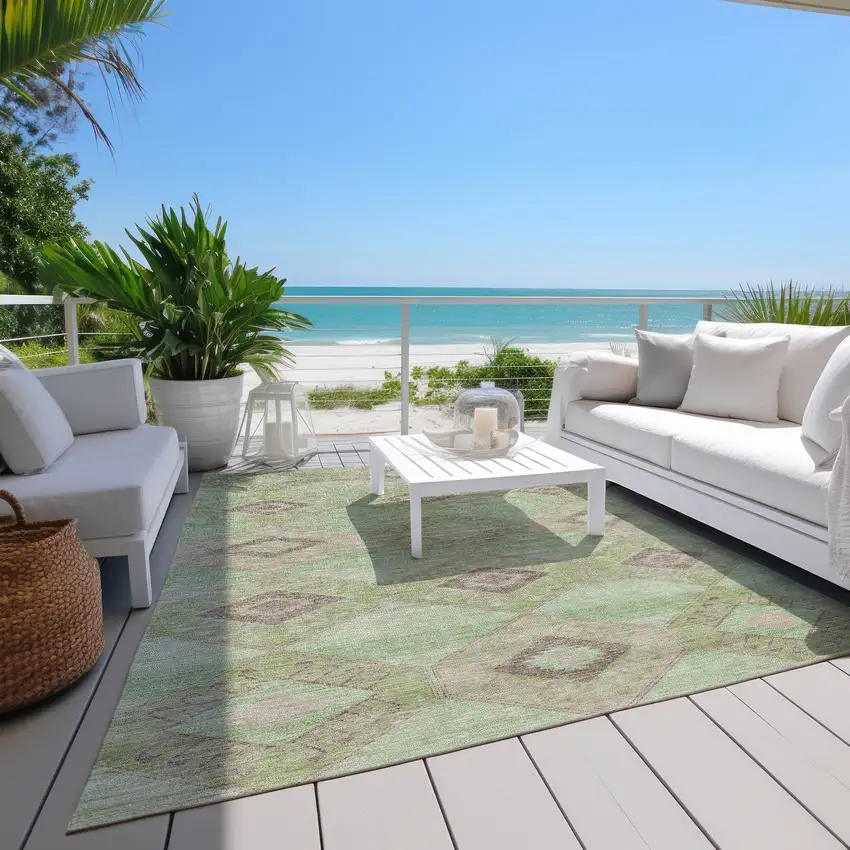 Green And Gray Aztec Washable Indoor Outdoor Area Rug Photo 9