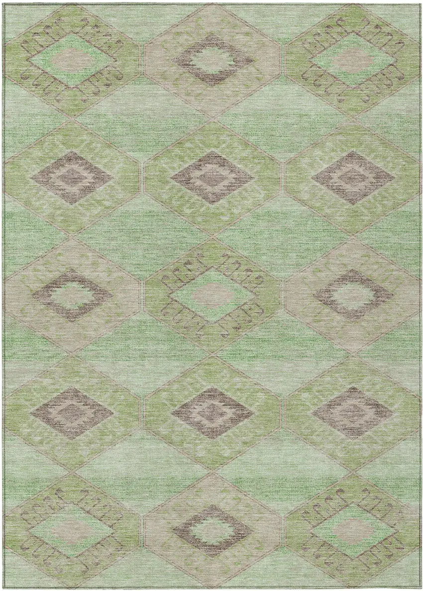 Green And Gray Aztec Washable Indoor Outdoor Area Rug Photo 1