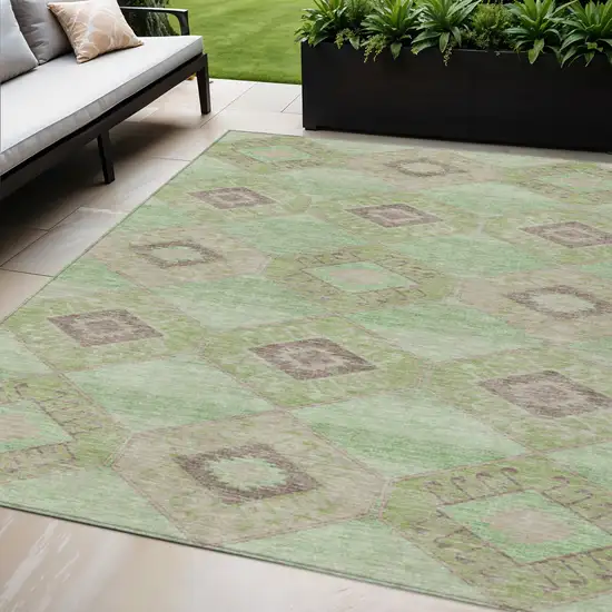 Green And Gray Aztec Washable Indoor Outdoor Area Rug Photo 2
