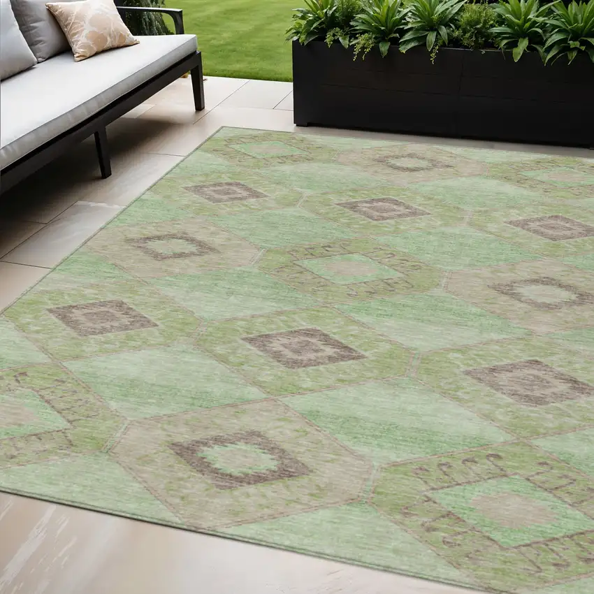 Green And Gray Aztec Washable Indoor Outdoor Area Rug Photo 2