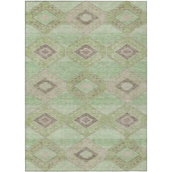 Green And Gray Aztec Washable Indoor Outdoor Area Rug Photo 1