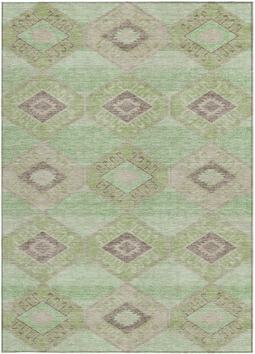 Green And Gray Aztec Washable Indoor Outdoor Area Rug Photo 4