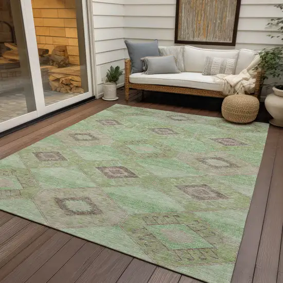 Green And Gray Aztec Washable Indoor Outdoor Area Rug Photo 6