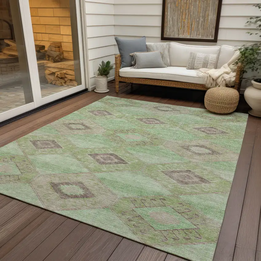 Green And Gray Aztec Washable Indoor Outdoor Area Rug Photo 6
