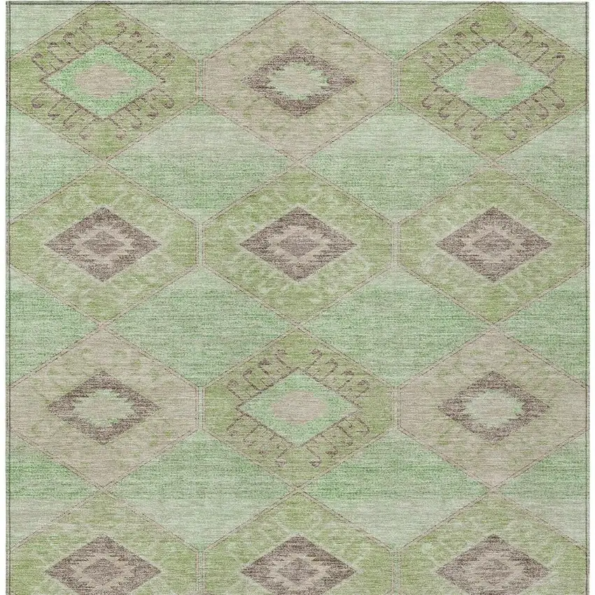 Green And Gray Aztec Washable Indoor Outdoor Area Rug Photo 4