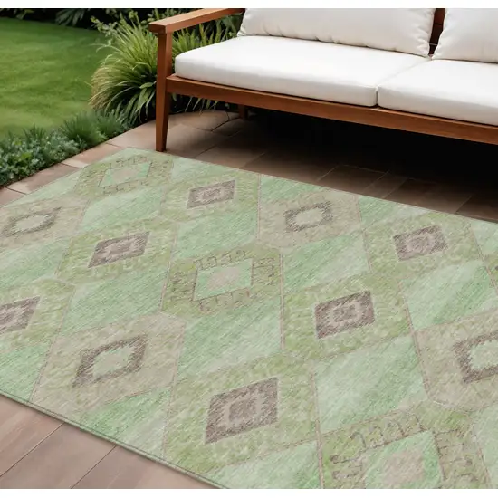 Green And Gray Aztec Washable Indoor Outdoor Area Rug Photo 2