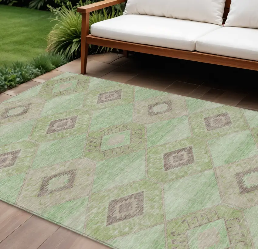 Green And Gray Aztec Washable Indoor Outdoor Area Rug Photo 2