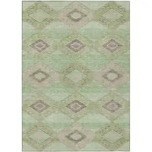 Photo of Green And Gray Aztec Washable Indoor Outdoor Area Rug