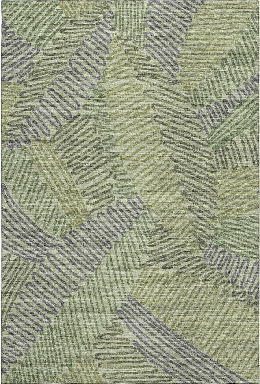 Green And Gray Botanical Leaves Washable Area Rug With UV Protection Photo 2